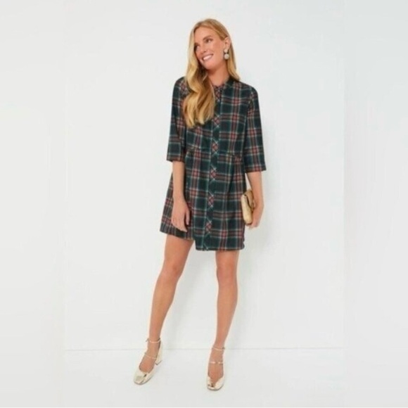 Tuckernuck Dresses & Skirts - NWT Tuckernuck Festive Plaid Tartan Royal button-up shirt mini dress - M